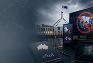 Australian Parliament with betting screens and blocked gambling symbols illustrating 2026 gambling advertising rules