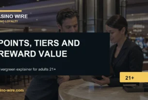 CasinoWire guide image showing casino loyalty points tiers and reward value for adults 21 plus