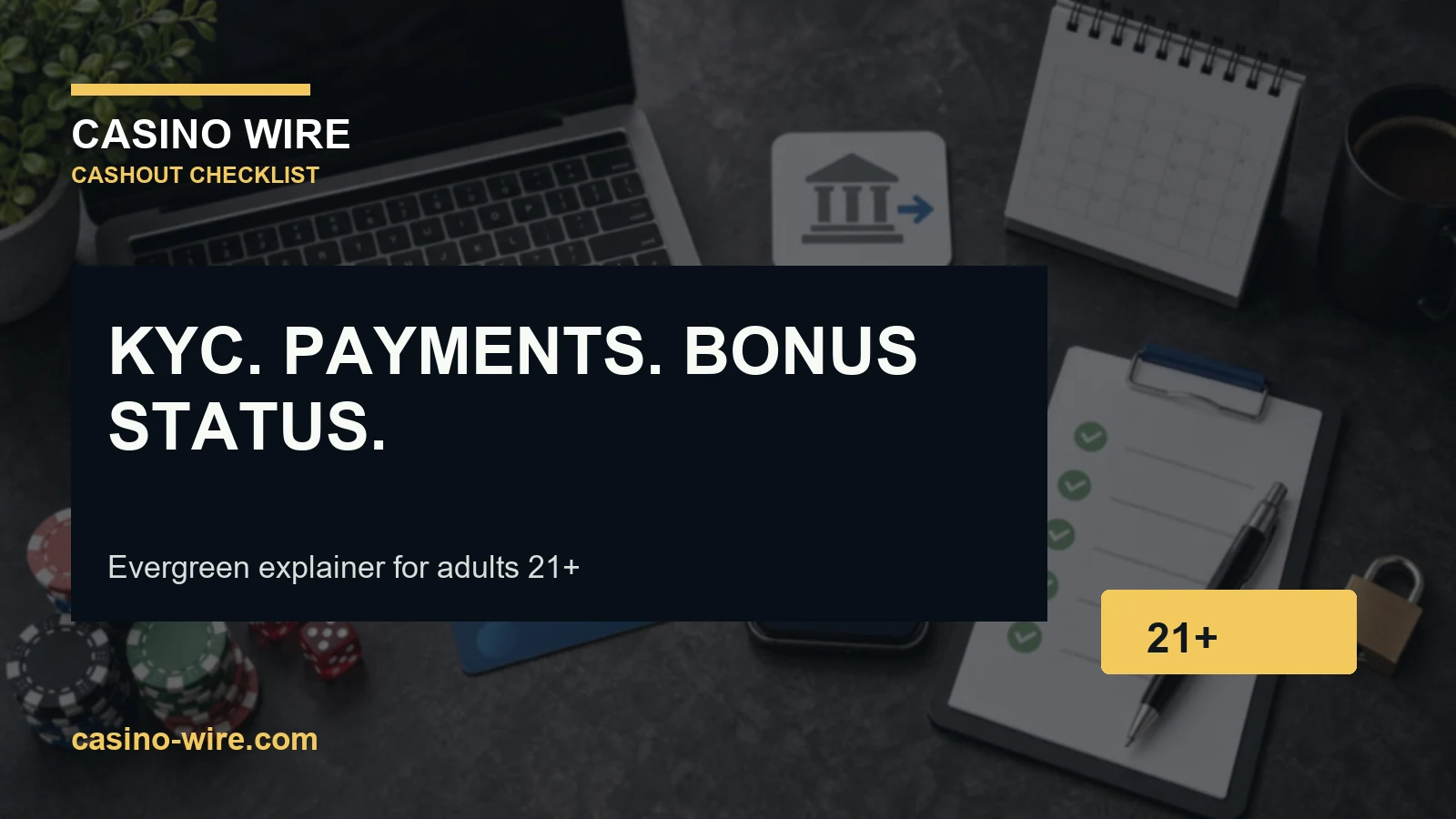 Casino withdrawal checklist showing payment ownership identity verification pending bonus terms and processing time