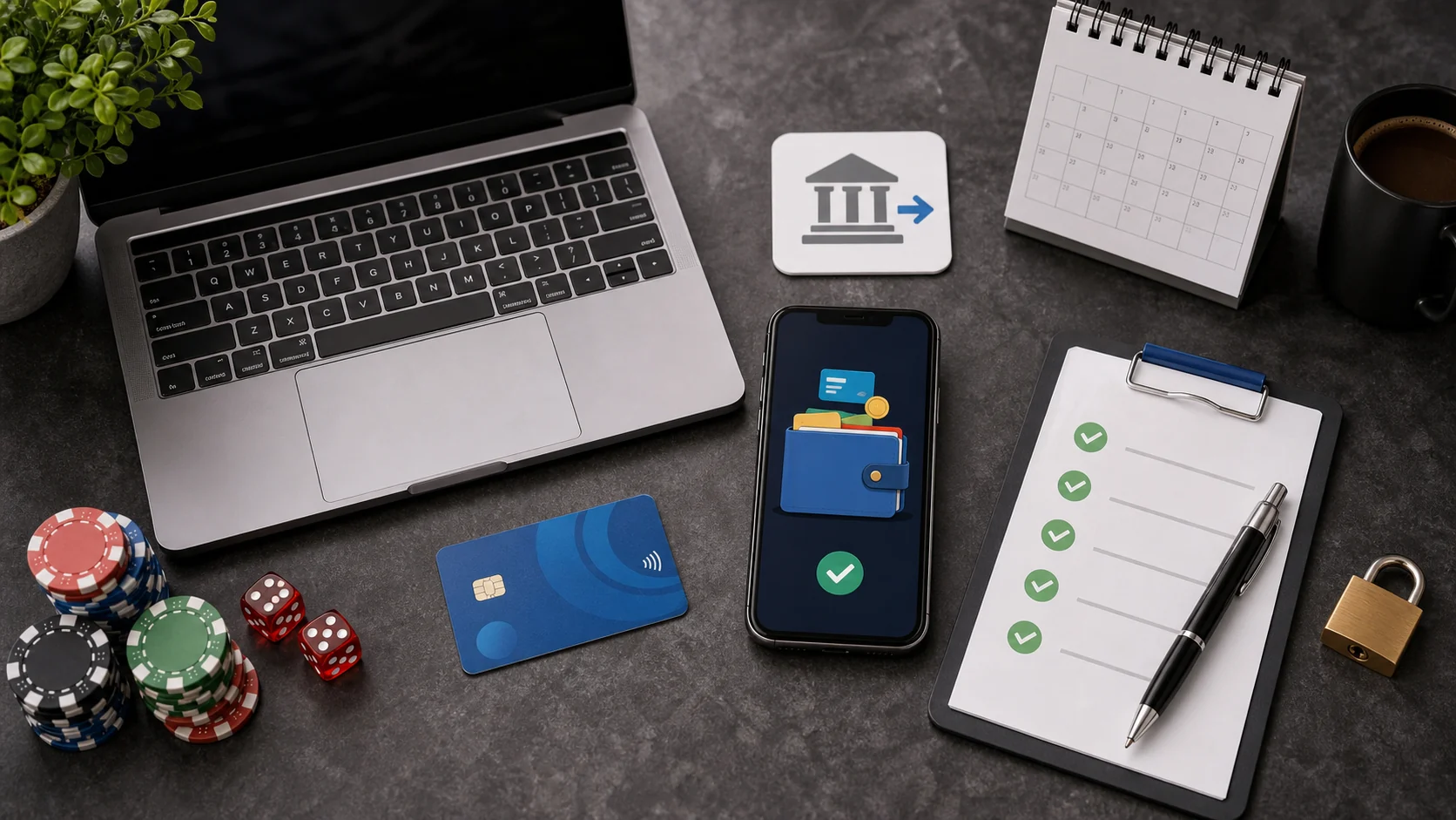 Casino withdrawal checklist with payment methods verification calendar and security lock