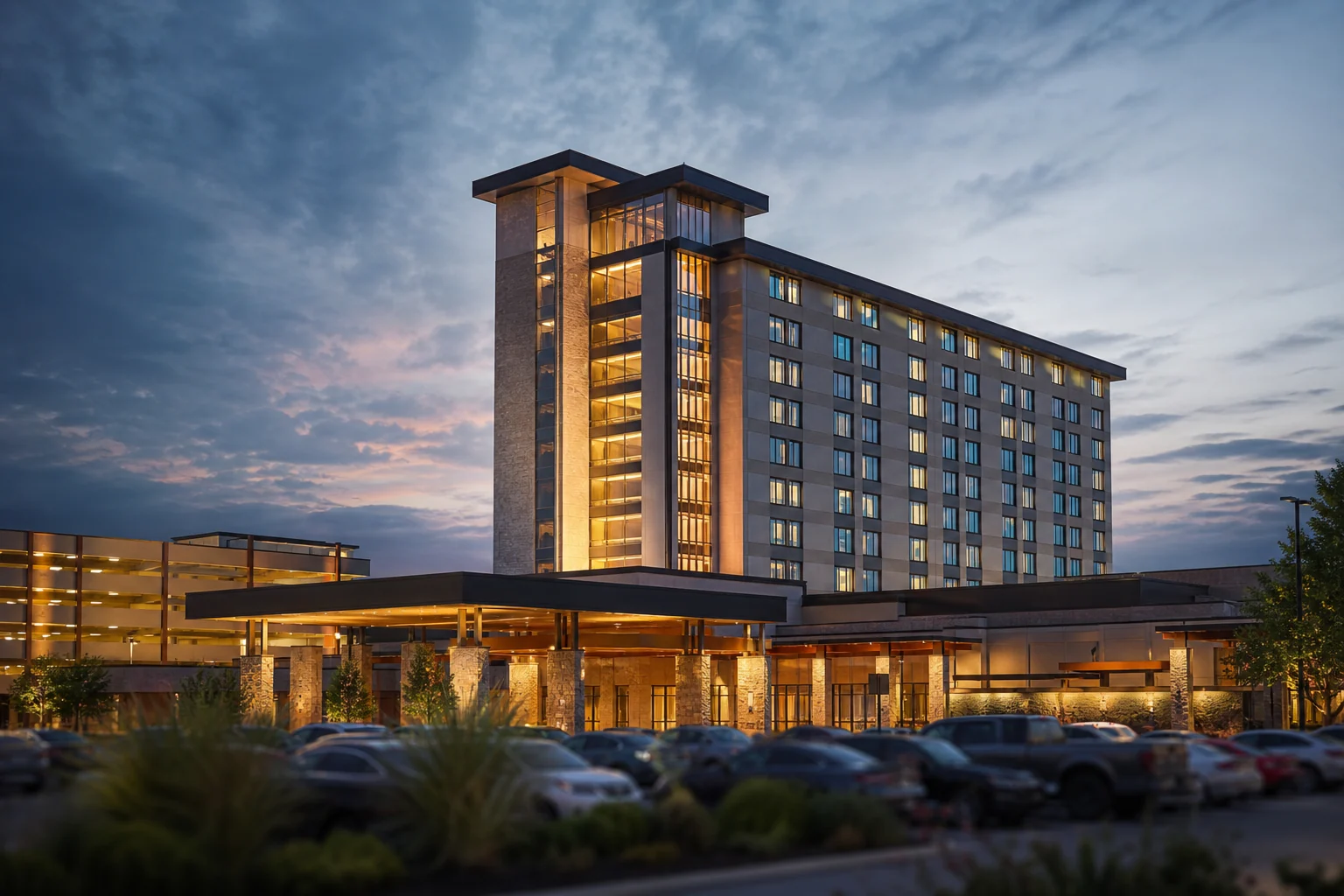 Modern casino hotel tower representing Coushatta Casino Legacy Tower and its reported liquidity crisis