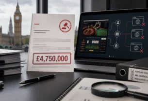 UK gambling enforcement document showing a 4.75 million pound settlement and online casino supplier oversight controls