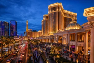 Las Vegas casino resort district representing MGM Resorts record second-quarter revenue and stronger Strip gaming activity