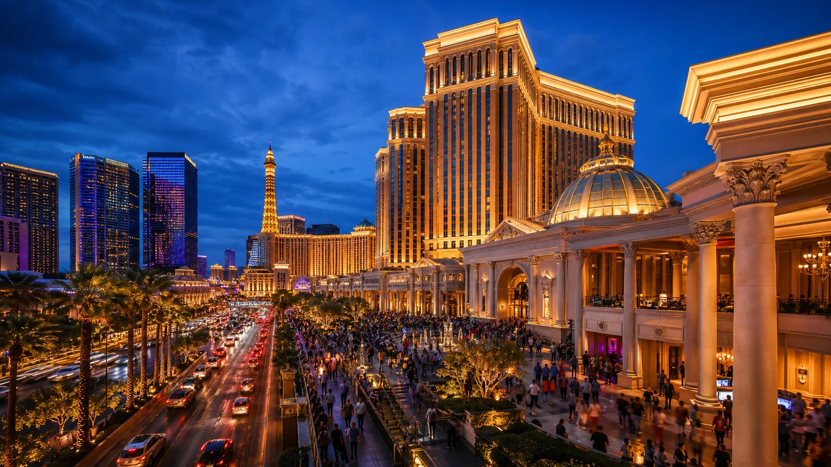Las Vegas casino resort district representing MGM Resorts record second-quarter revenue and stronger Strip gaming activity