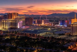 Panoramic Las Vegas casino skyline illustrating Nevada gaming win of 1.34 billion dollars in June 2026