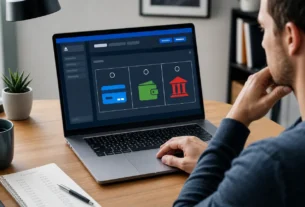 Adult online casino player comparing card, e-wallet and bank transfer deposit options before playing