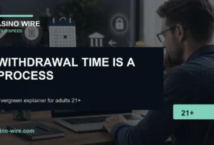Online casino payout dashboard showing withdrawal queue payment method and KYC review steps for adults 21 plus