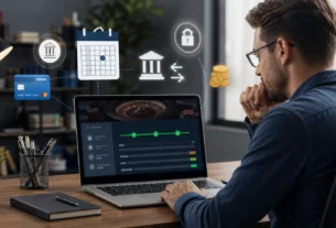 Adult online casino player reviewing withdrawal pending times and payout steps on a laptop