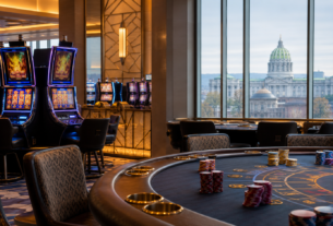 Pennsylvania casino floor with table games and slot machines illustrating record gaming revenue growth