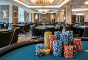 Conceptual deep-stack poker tournament room at a luxury Incheon integrated resort