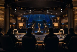Conceptual high-stakes poker final inside a luxury integrated resort in Incheon