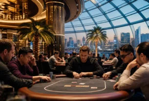 Conceptual premium poker tournament inside a tropical integrated resort in Manila