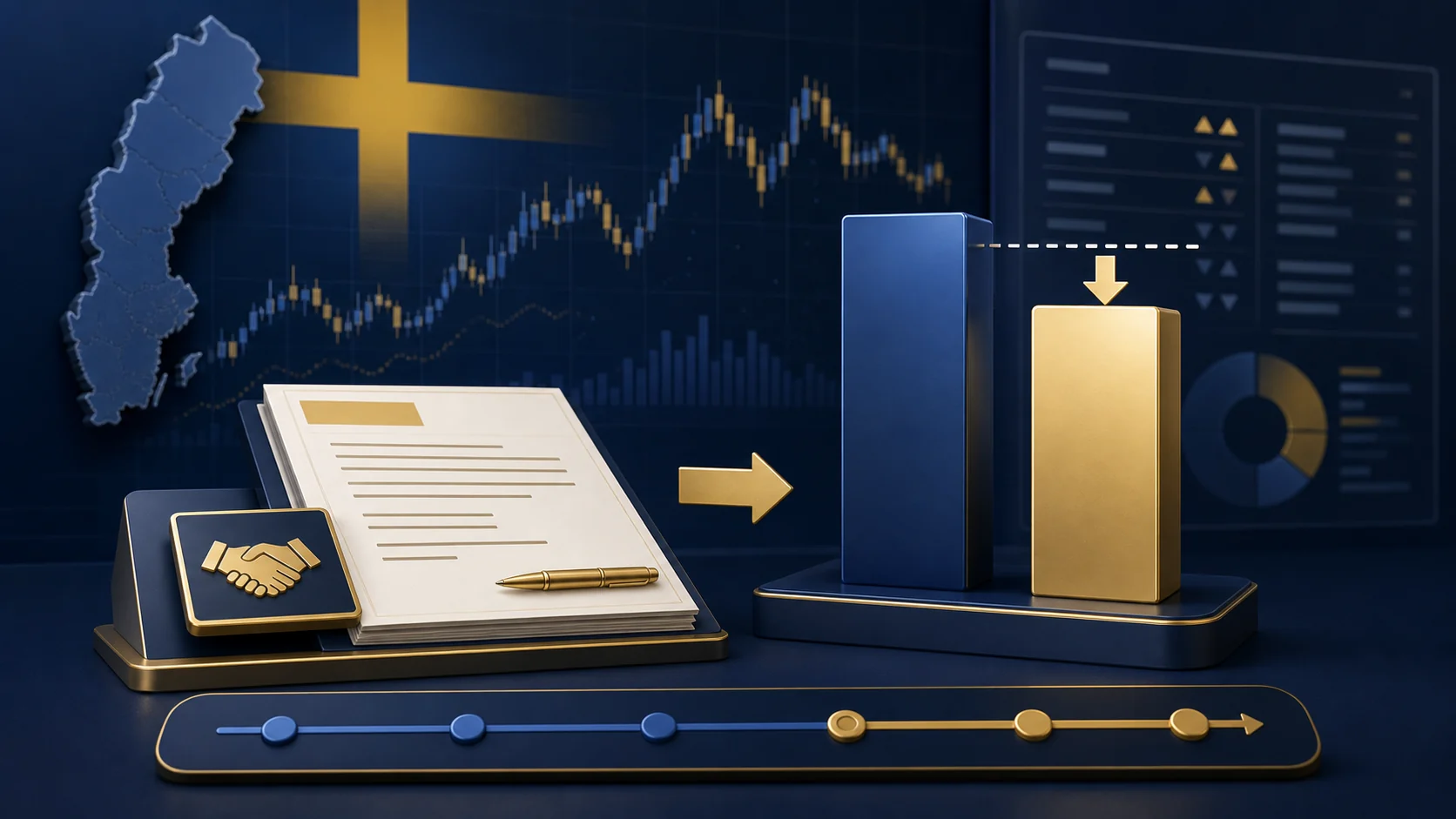 Illustrative Swedish market dashboard comparing the Evolution cash offer with pre-offer trading prices