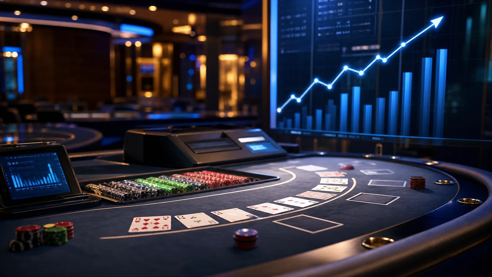 Conceptual casino table games technology and analytics illustrating Galaxy Gaming's Q2 2026 recurring revenue growth