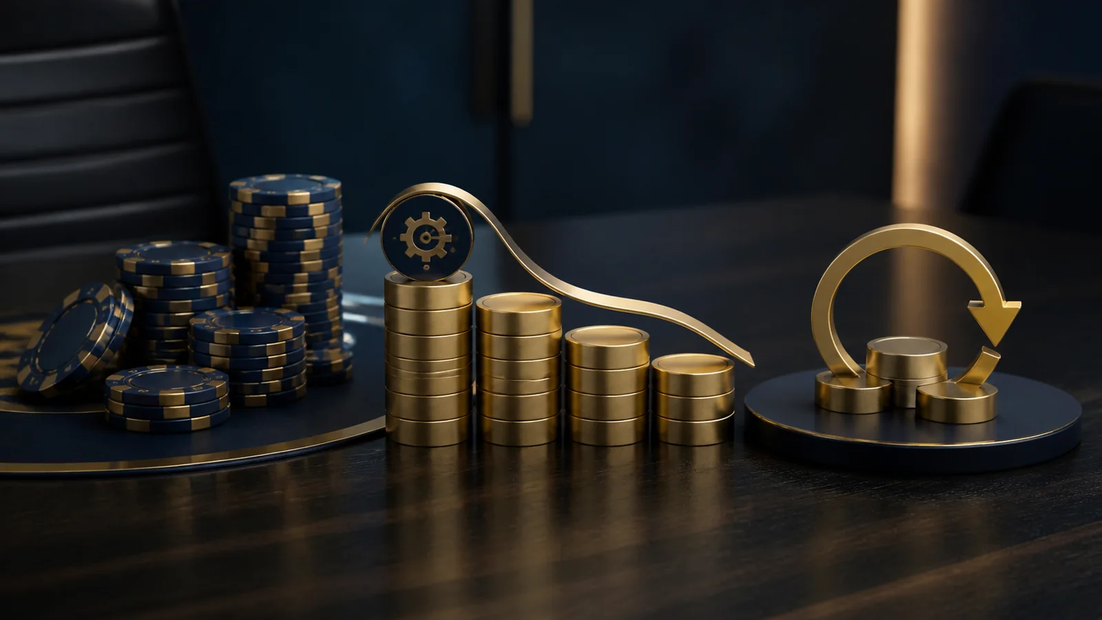 Conceptual casino technology cash flow and circular capital return motif illustrating Galaxy Gaming's share repurchase program
