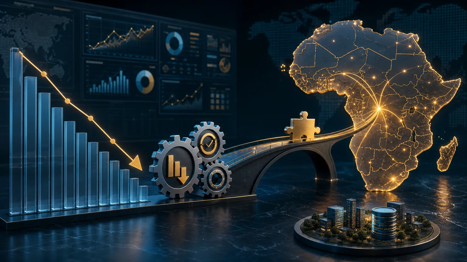 AI-generated editorial illustration of iGaming financial results, cost reductions and African market expansion