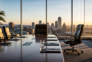 Symbolic executive boardroom illustrating Mark Phelan taking over leadership of Accel Entertainment