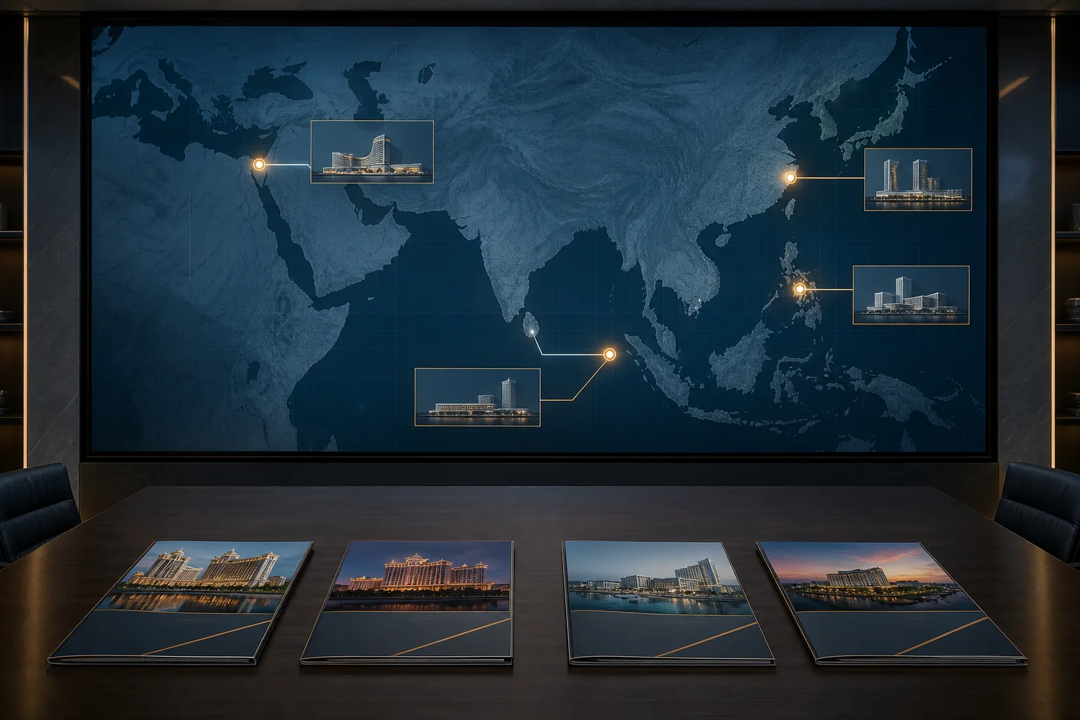 Conceptual map of Melco integrated resorts across Macau, Manila, Cyprus and Sri Lanka