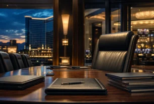 Conceptual legal boardroom representing Kristi Hanney's promotion to Mohegan deputy general counsel