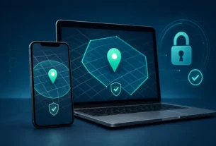 Mobile phone and laptop verifying a player location inside a regulated gaming boundary