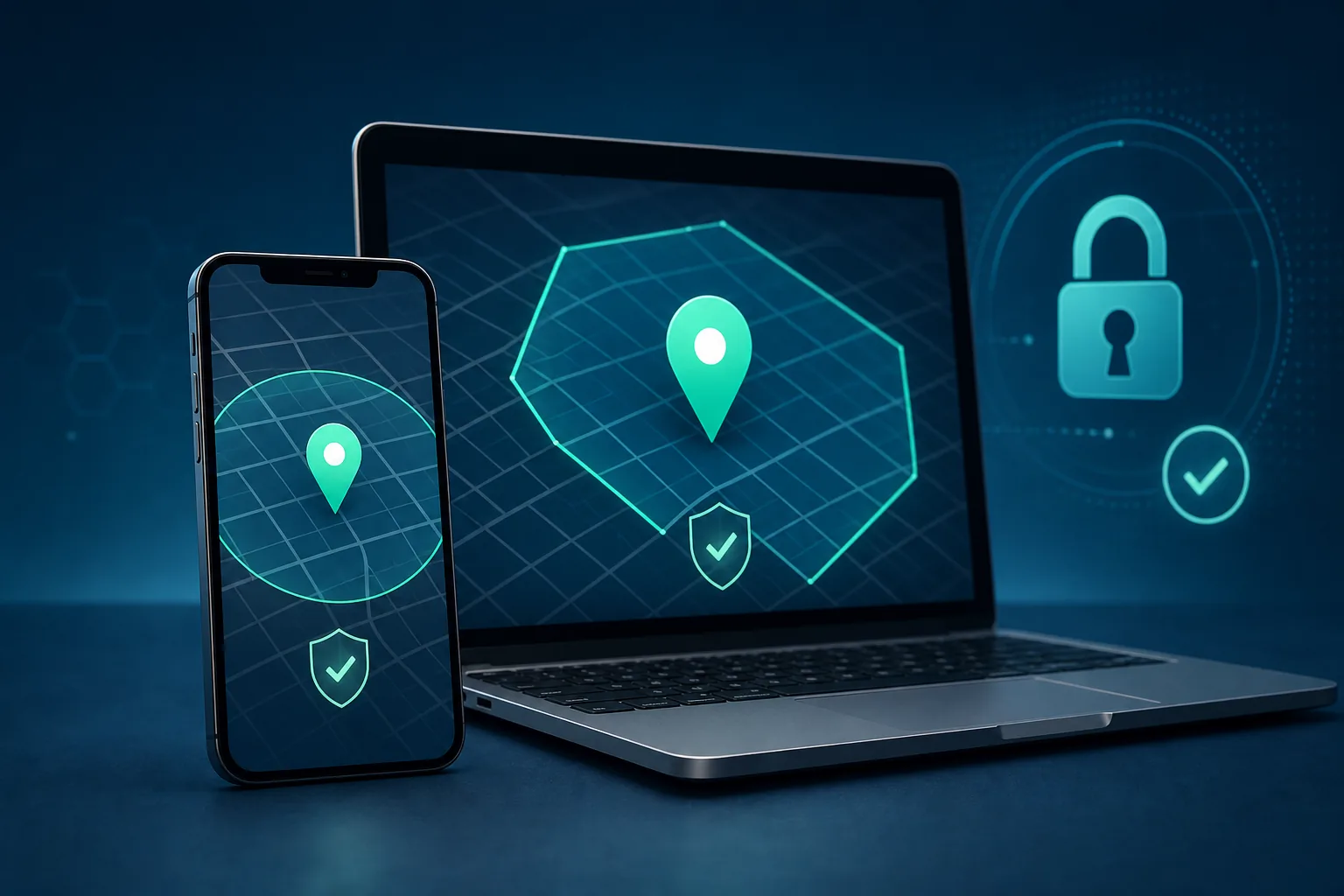 Mobile phone and laptop verifying a player location inside a regulated gaming boundary